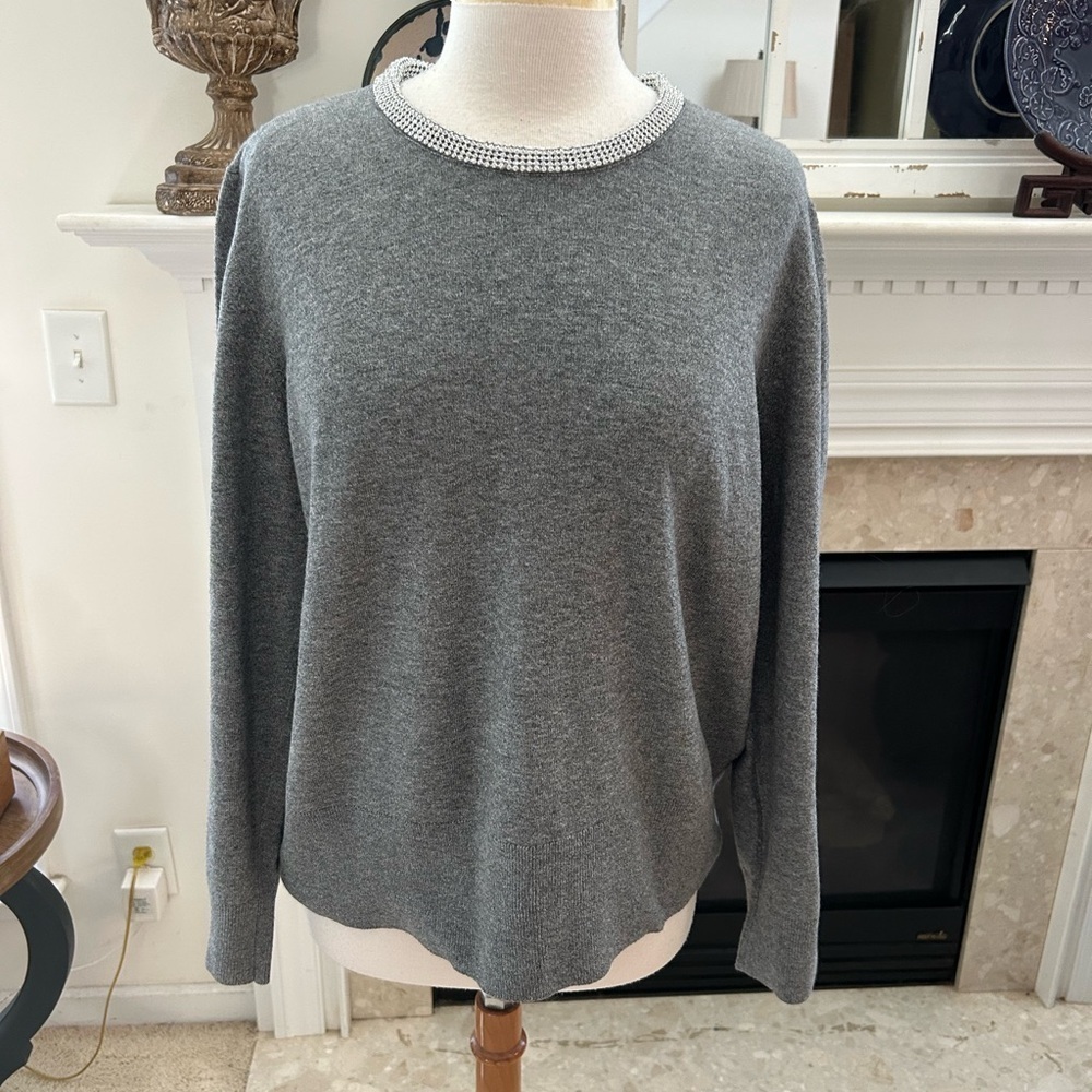 DKNY Gray Sweater with Crystal Collar - Picture 2 of 11
